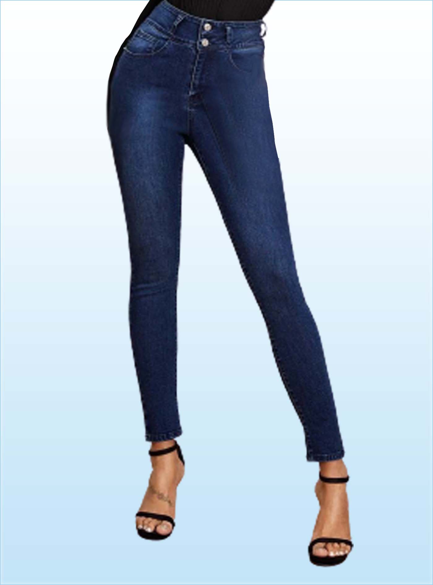 Vaqueros Ajustados con Botón con Lavado Oscuro